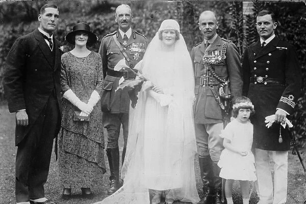 Wedding of distinguished British officer in Hong Kong. The bridal party after the