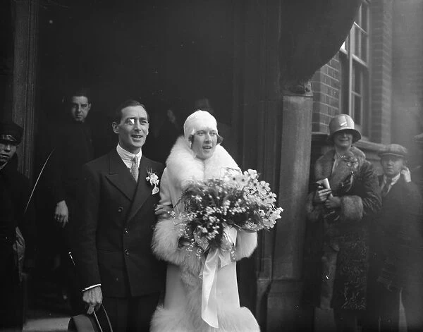 Wedding. Miss Madge Stuart was married to Mr Dion Titheradge at Princes row register office