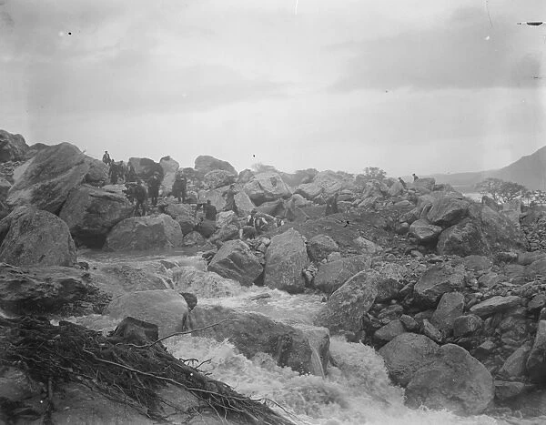 The Welsh disaster. Great boulders which hurled down the hillside by the flowing