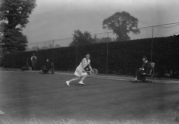Wightman Cup trials at WImbledon. Miss Heeley in play. 1 June 1932
