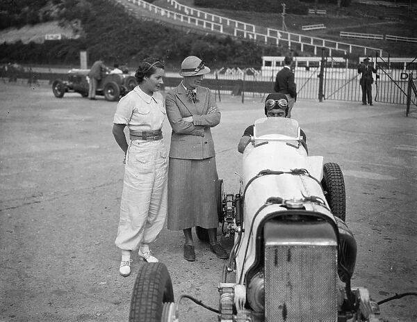 Women racing drivers practice for new speed duel at Brooklands. Mrs Kay Petre