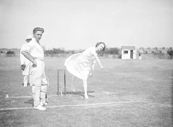 Wonderful woman bowler Miss Muriel Maxted, Captain of the Beaver Wednesday Cricket Club