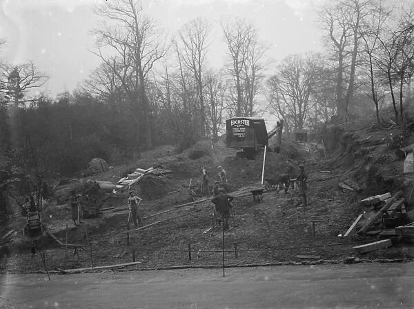 Workmen cutting a new road at Summer Hill, Kent. 1936