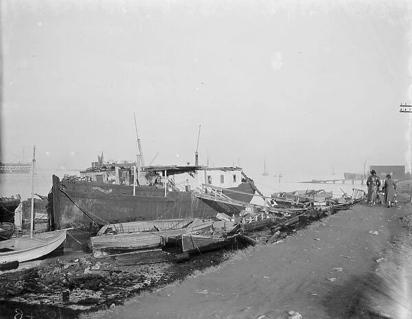 The wrecked ruin of the ship Mockingbird on the side of the river Thames at Gravesend
