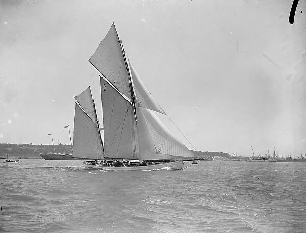 Yacht racing at Cowes as seen by the King on the Britannia. A fine photograph