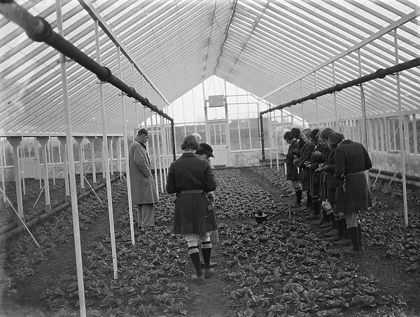 Young women students take notes at a glass house demonstration at the Horticultural