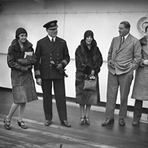 Aboard the SS Avila at Tilbury docks. Left to right, Lady Pamela Smith, Captain