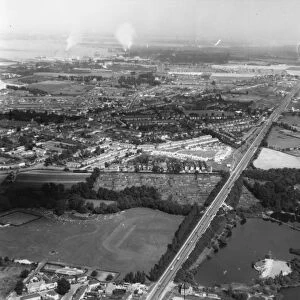 Aerial view of Dartford, Kent including the A2 and overlooking the River Thames
