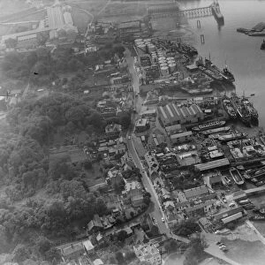 Aerial view of Greenhithe, Kent overlooking Everards shipyard, on the river Thames