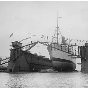 The Aquitania in a floating dock at Southampton. 27 June 1924