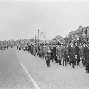 Armistice Memorial Service in Orpington, Kent. The British Legion marching through