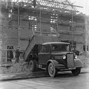 A Bedford truck tipping its load at a building site in Chislehurst, Kent