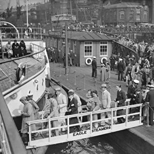 Boarding Eagle steamers at Tower pier, the first run of the season 30 May 1925