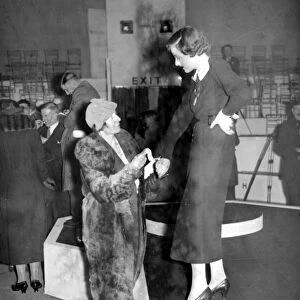 British Industries Fair at White City. Miss F. Horsburgh, M. P. (Dundee) inspecting