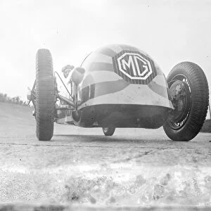 Captain George Eyston, the famous racing driver, testing his giant new Bullet Headed