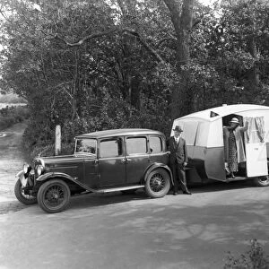 Caravan outfit of 1935. This is a home made caravan designed and build by Mr E de