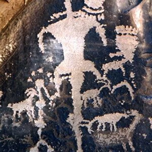 CAVE ART. Pictograph of a lizard-man carved by shamans or indian artists, on the