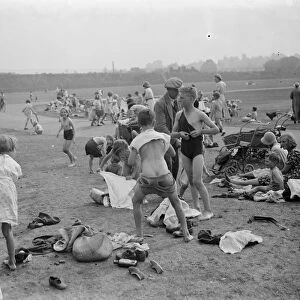 Children enjoying the paddling pool, Dartford, Kent. 1937
