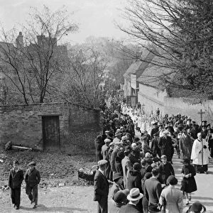 Church procession through Orpington, Kent. 1935
