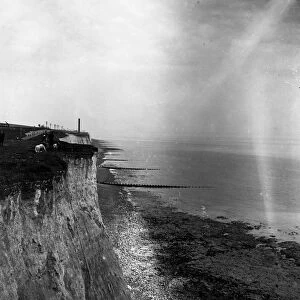 Coastal erosion on the cliffs near Brighton, Sussex. 1920s