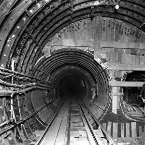 Construction of the London Underground Tube network. The newly constructed Hampstead tunnel