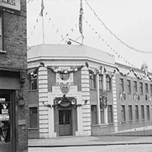 Coronation decorations at Kentish Times in Sidcup, Kent, to celebrate the coronation