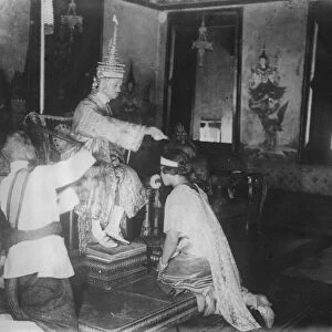 Coronation of the King of Siam at Bangkok. The Prajadhipok anointing the Queen