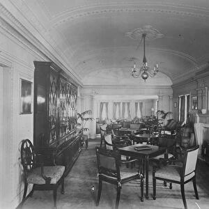 The Cunard liner Scythia 1st Class writing room and library October 1921