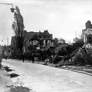 Damage caused to Sidcups main road during the German aerial onslaught