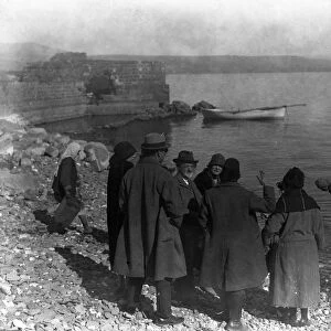 English tourists on the shores of the Sea of Galilee at Tiberius. 1 February 1925