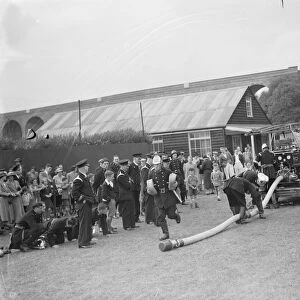 Fire brigade demonstration in Horton Kirby, Kent. 1936