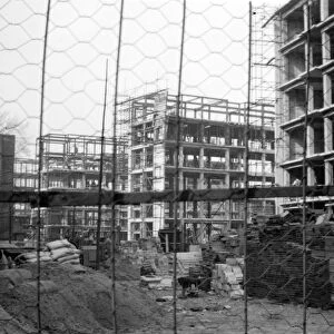 Flats under construction at St Pancras, London, England. Late 1940s, early 1950s