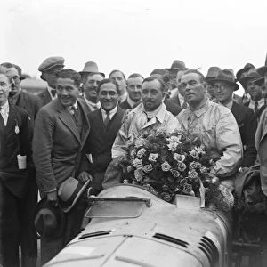 Grand Prix thrills at Brooklands. The two drivers of the winning car. Senechal