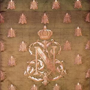 Green and Gold Damask with Crest of Napoleon III and Bees. Charles Louis Napoleon Bonaparte