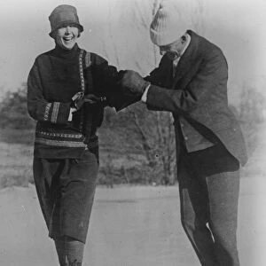 Henry Ford on a skating holiday. Henry Ford, the motor car king, skating on the Sudbury pond