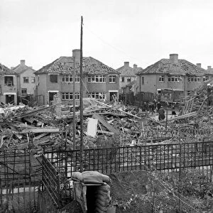 Home front 1940. A residential area showing signs of being heavily damaged after