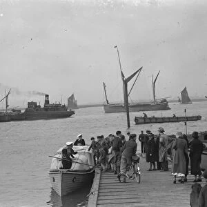 The Home Fleet on the river Thames at Greenhithe, Kent. School children board a