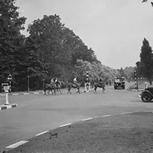 Horses and traffic lights at a road junction. 1937