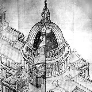 An illustrated aerial view of St Pauls Cathedral, London, England revealing all