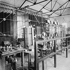 The interior of one of the Marconi high speed telegraph stations at Ongar, Essex