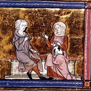 King Arthur and Guinevere sit and talk. Early 14th century. Guinevere was the Queen