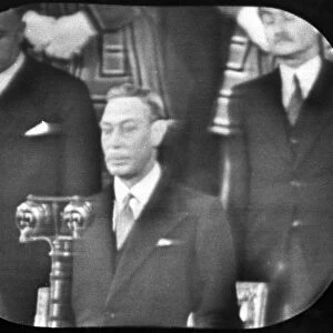 King George VI shown on a television broadcast opening the new Chamber of the House of Commons