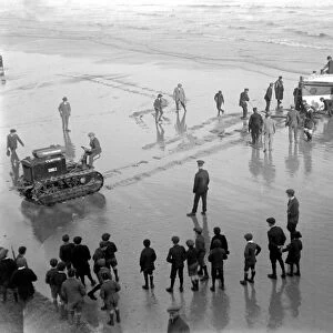 Launching the Lifeboat at Worthing West Sussex by Motor Tractor. 1920s 1930s