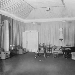 The London studio of the British Broadcasting Co. The Marconi microphone will be