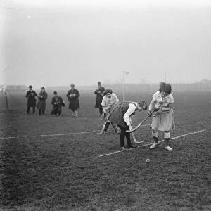 London University versus Paris University ladies hockey match at Mitcham. A duel