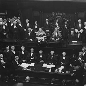 Lord Birkenhead, the Lord Chancellor, making his speech. Next to him is the Lord Chief Justice