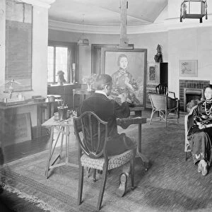 Madame Wellington Koo sitting for her portrait by Mr Edmund Dulac at his studio