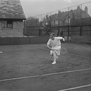 Magdalen Park lawn tennis tournament. Miss Joan Fry in play in the ladies singles