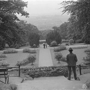 A man stands looking out over Castlewoods in Eltham, Kent. 1939