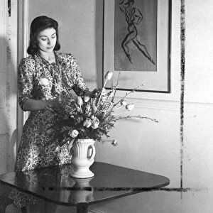 Margot Fonteyn at home. A charming study of Margot Fonteyn, as she arranges tulips